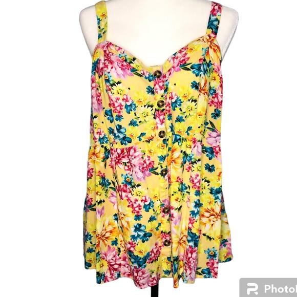 Fit And Flare Rayon Slub Lace-Up Back Tank 2X - Picture 2 of 10